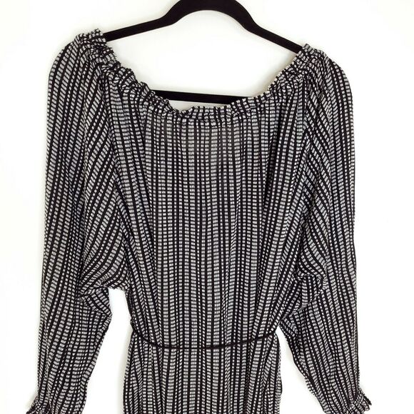 Zimmermann Pavilion Striped Dress 2 Wide Neck Off Shoulder Black Tassel Tie - Picture 7 of 11